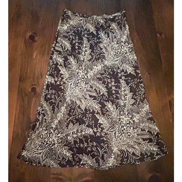 Anthropologie Bias Floral Satin Midi Black White‎ Design Long Maxi Skirt Size 10 - Picture 3 of 6